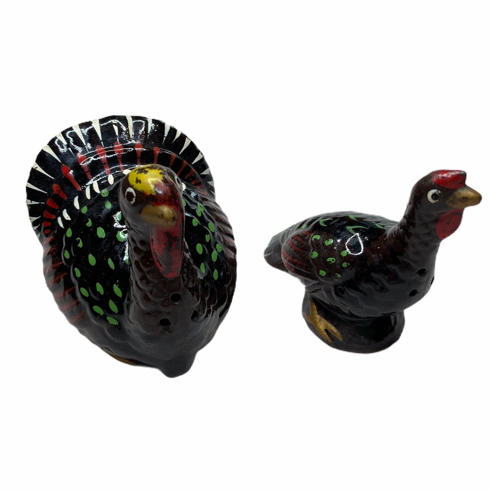 Vintage Redware Turkey Thanksgiving Salt And Pepper Shaker Set